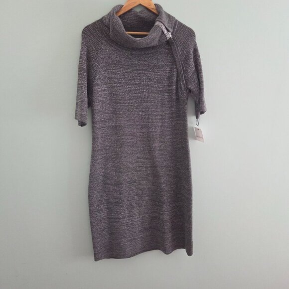 Liz Claiborne Knit Sweater Dress Charcoal Gray With Silver Thread New W/Tags - Picture 1 of 11